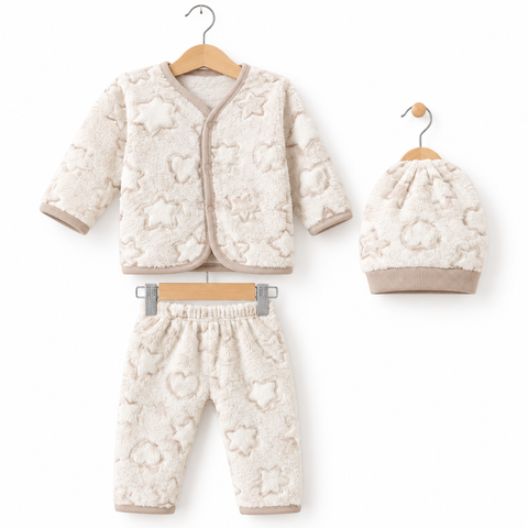 Winter Night Suit With Cap - Hearts Brown