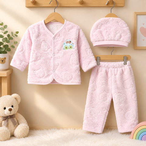 Winter Night Suit With Cap - Pink