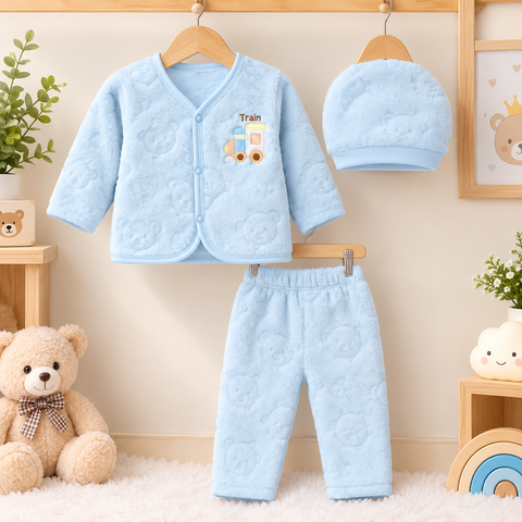 Winter Night Suit With Cap - Blue