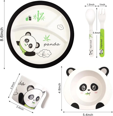 5 Pieces Bamboo Fiber Feeding Set - Panda