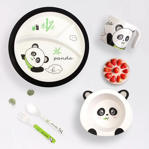 5 Pieces Bamboo Fiber Feeding Set - Panda