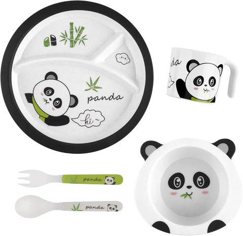 5 Pieces Bamboo Fiber Feeding Set - Panda