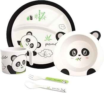 5 Pieces Bamboo Fiber Feeding Set - Panda