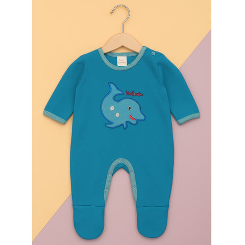 Fleece Baby Romper - Cartoon - Blue