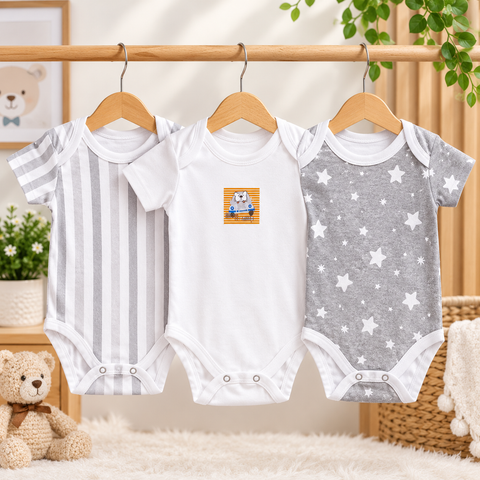 Pack of 3 Body Suits - MC - Gray Stars