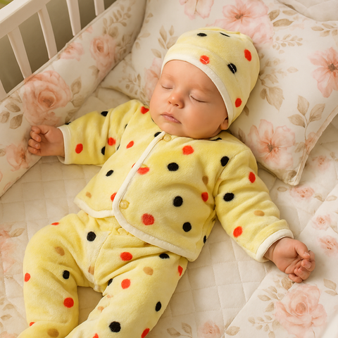 Winter Night Suit With Cap - Yellow Circle