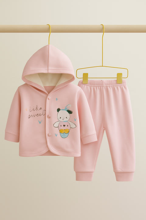 2 Pieces - Hooded Set - Pink