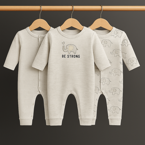 Pack of 3 Sleep Suits - Gray Elephants