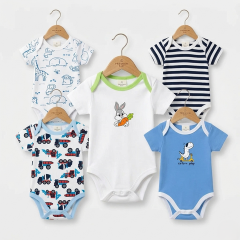 Pack of 5 Half Sleeve Bodysuits - Blue