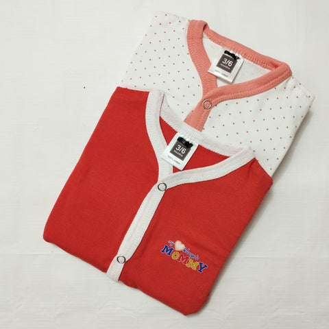 SB - Pack of 2 Rompers - White Dots & Dark Orange