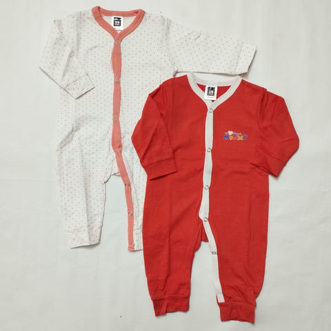 SB - Pack of 2 Rompers - White Dots & Dark Orange