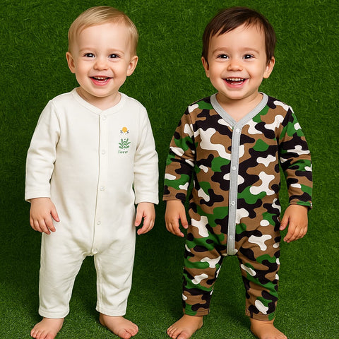 Pack of 2 Baby Rompers - 25 - Army Print