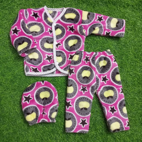 Winter Night Suit With Cap - Stars Pink