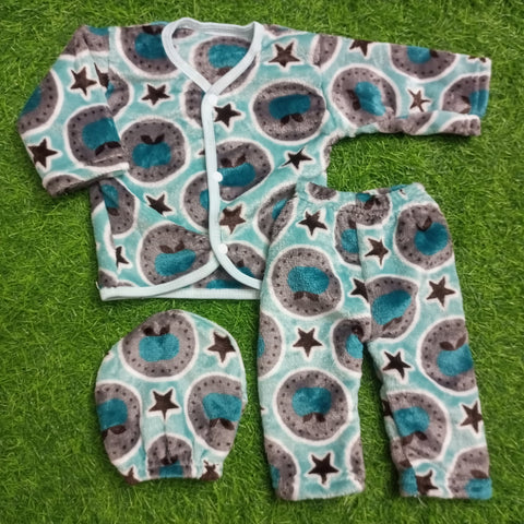 Winter Night Suit With Cap - Stars Green