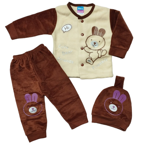 SB - Night Suits With Cap - Bear Brown D2
