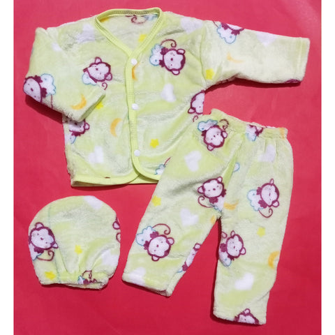 Winter Night Suit With Cap - Monkey Green