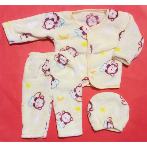 Winter Night Suit With Cap - Monkey Yellow
