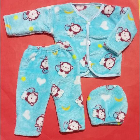 Winter Night Suit With Cap - Monkey Blue