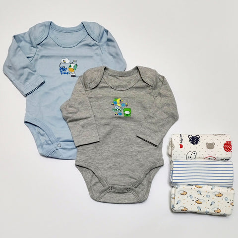 Pack of 5 Long Sleeve Bodysuits - Blue