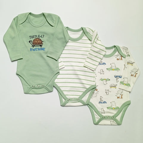 Pack of 3 Long Sleeve Bodysuits - Green