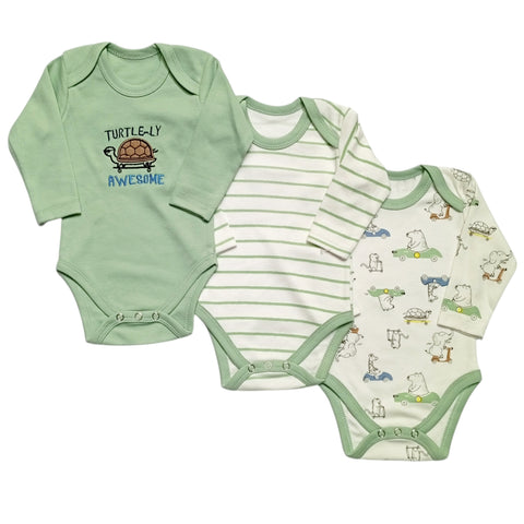 Pack of 3 Long Sleeve Bodysuits - Green