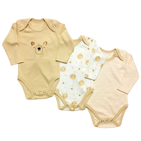 Pack of 3 Long Sleeve Bodysuits - Brown