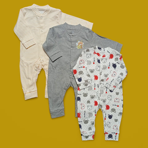 Pack of 3 Sleep Suits - Gray Bear