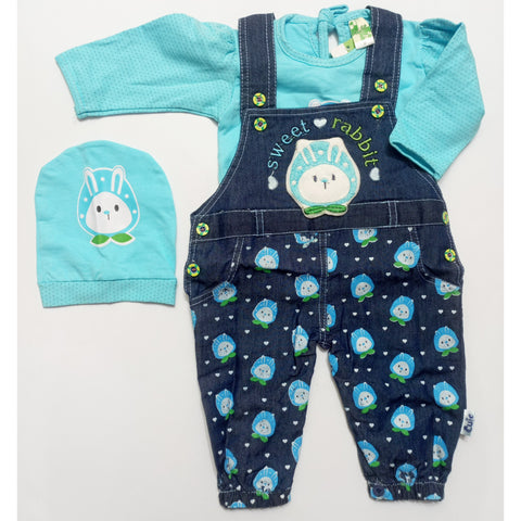 Girls Romper With Cap - Rabbit Blue