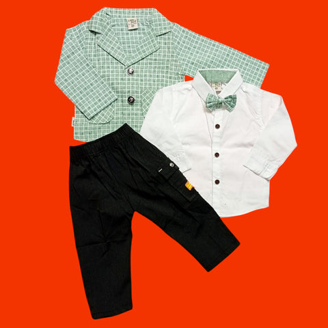 3 Pieces Kids Suit - Green - Bow