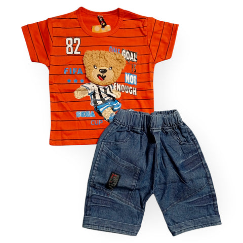T.Shirt & Nicker - Bear & Football Orange