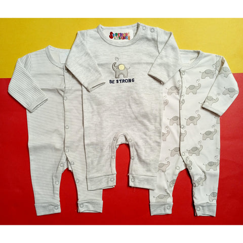 Pack of 3 Sleep Suits - Gray Elephants