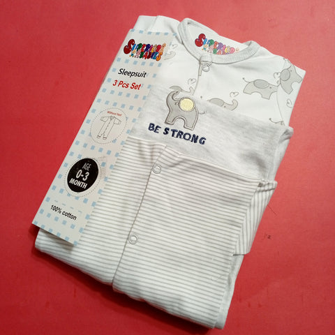 Pack of 3 Sleep Suits - Gray Elephants