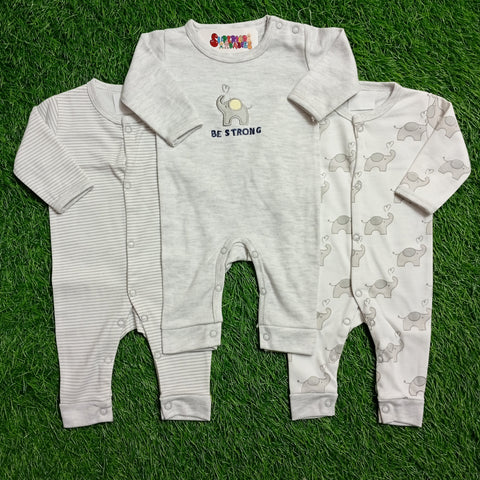 Pack of 3 Sleep Suits - Gray Elephants
