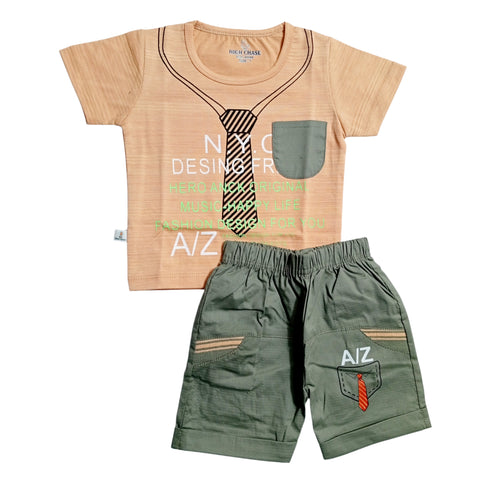 T.shirt & Trouser - Tie Style - Peach