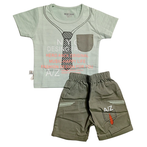 T.shirt & Trouser - Tie Style - Gray
