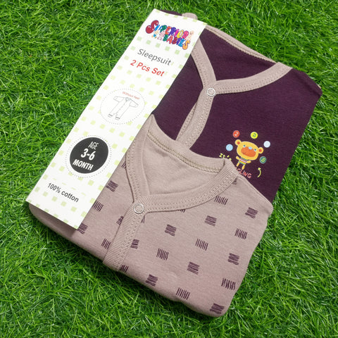 Pack of 2 Baby Rompers - 25 - Cartoon Brown