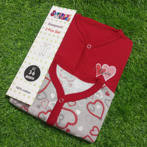Pack of 2 Baby Rompers - 25 - Red Hearts