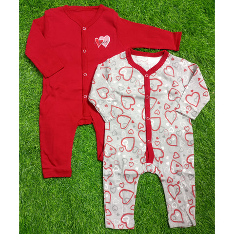 Pack of 2 Baby Rompers - 25 - Red Hearts