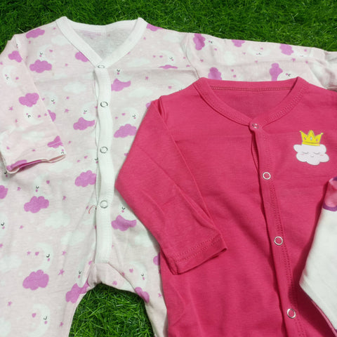 Pack of 3 Baby Rompers - 25 - Pink Flowers & Clouds