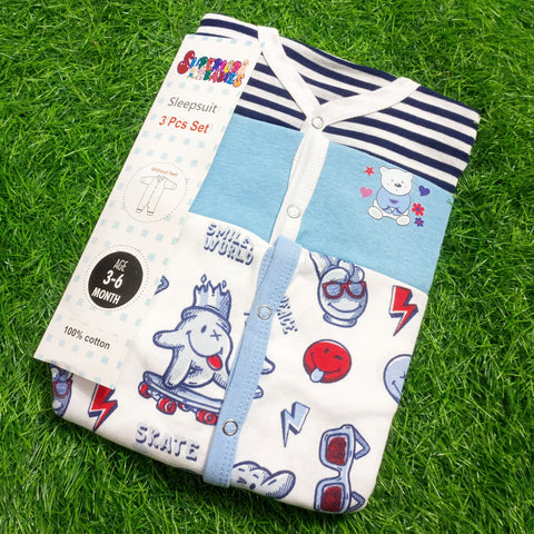 Pack of 3 Baby Rompers - 25 - Blue Lining