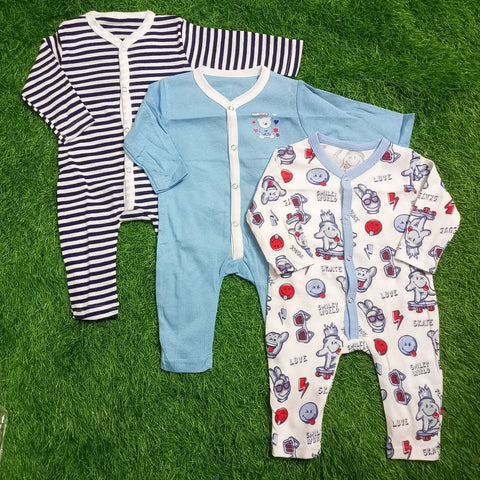 Pack of 3 Baby Rompers - 25 - Blue Lining