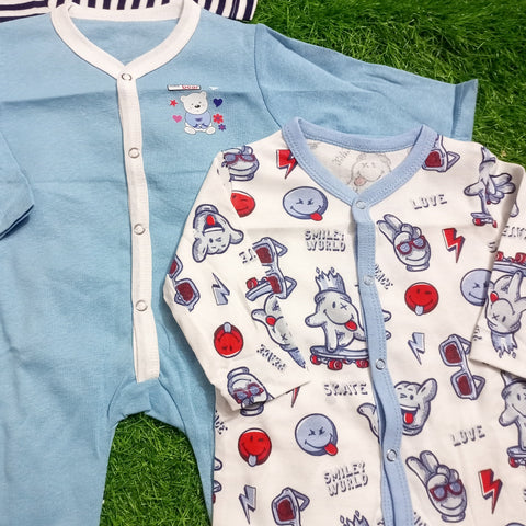 Pack of 3 Baby Rompers - 25 - Blue Lining