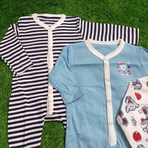 Pack of 3 Baby Rompers - 25 - Blue Lining