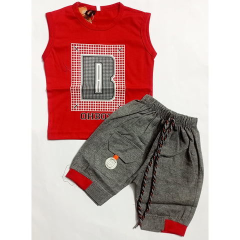 Sleeveless Shirt & Short - Oh Boy - Red