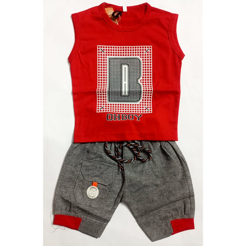 Sleeveless Shirt & Short - Oh Boy - Red