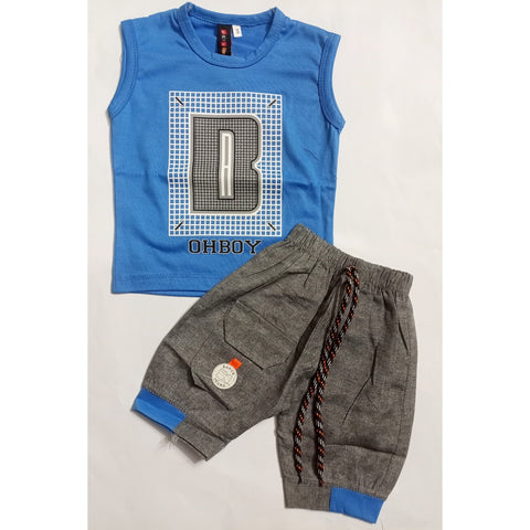 Sleeveless Shirt & Short - Oh Boy - Blue