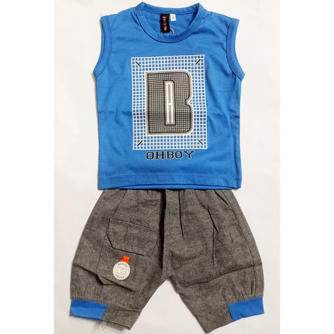 Sleeveless Shirt & Short - Oh Boy - Blue