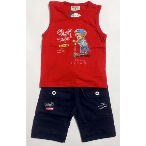 Sleeveless Shirt & Short - Stay Safe - Red