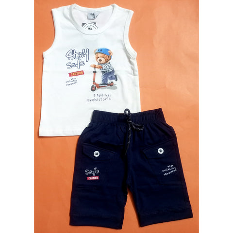 Sleeveless Shirt & Short - Stay Safe - White