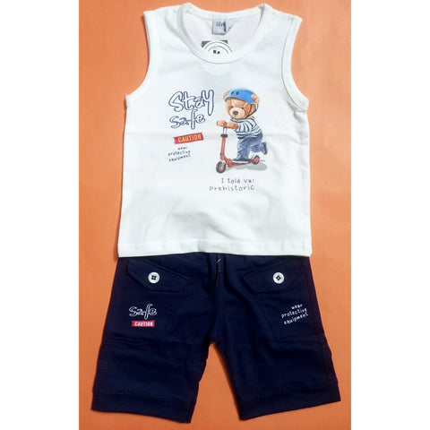 Sleeveless Shirt & Short - Stay Safe - White